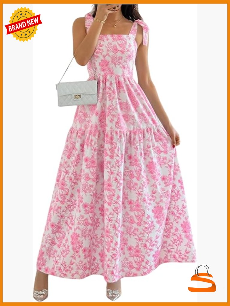 Smocked Tiered Ruffle Maxi Dress With Tie Shoulders